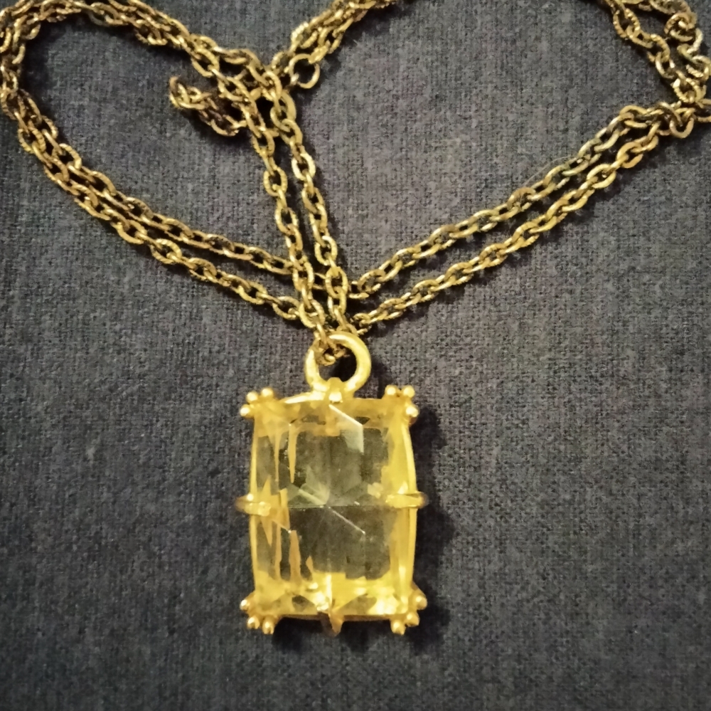 3 for💲25🌟chunky yellow gemstone pendant necklace antique-gold-tone